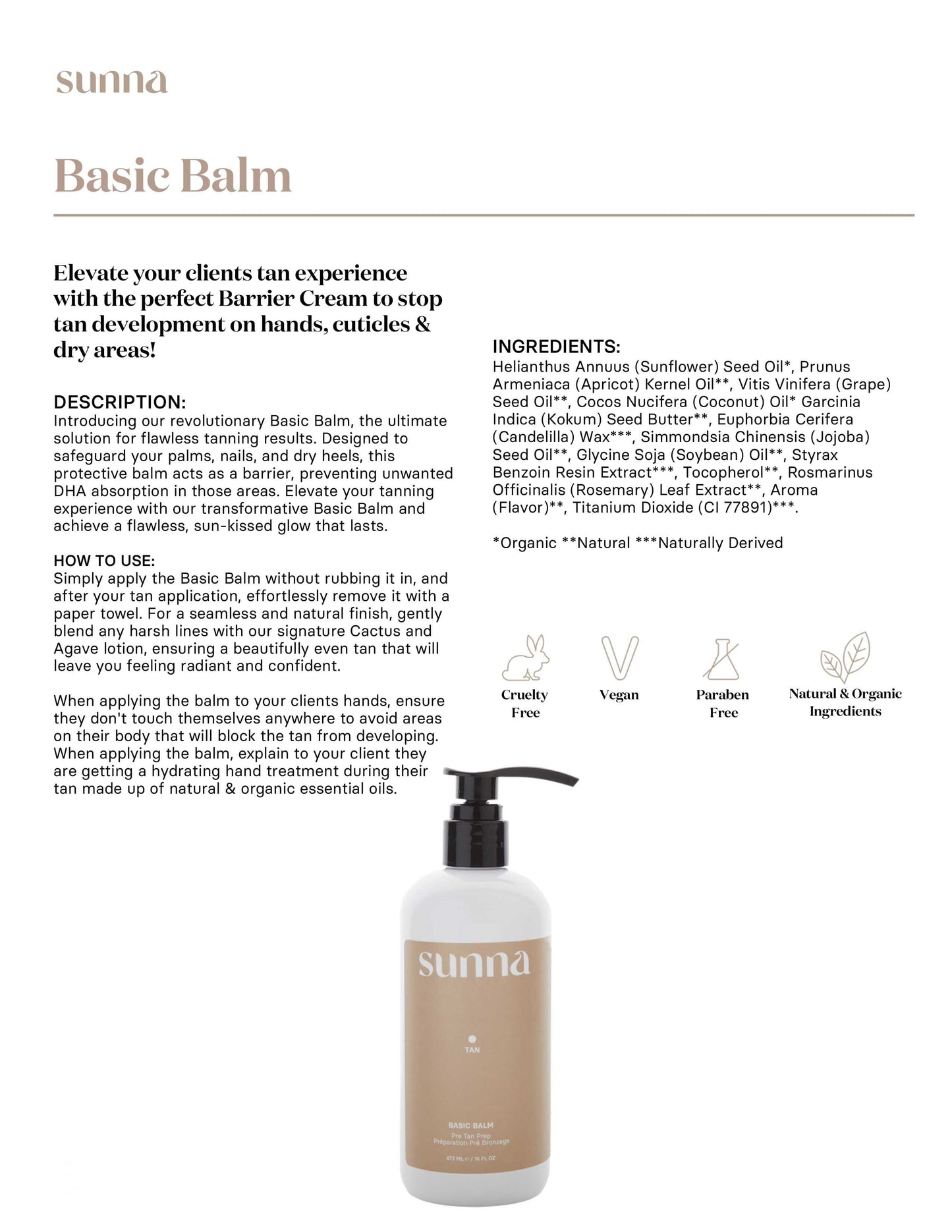 Sunna Tan Basic Pre Tan Barrier Balm 16 oz. Spray Tanning Product Sunna Tan