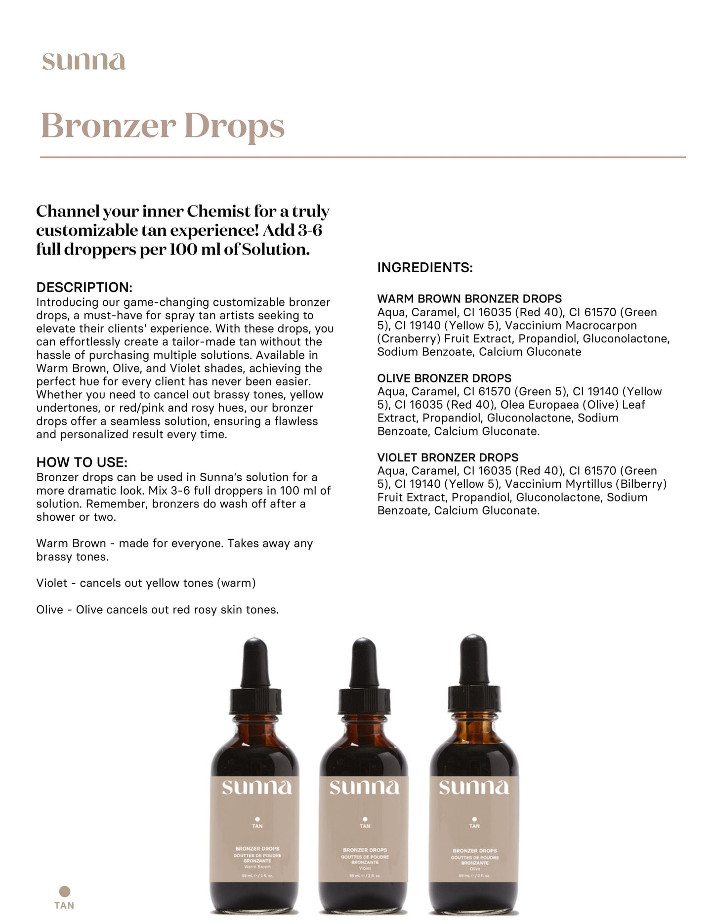 Sunna Tan Olive Bronzer Drops 2 oz. Self-Tan Drops Sunna Tan