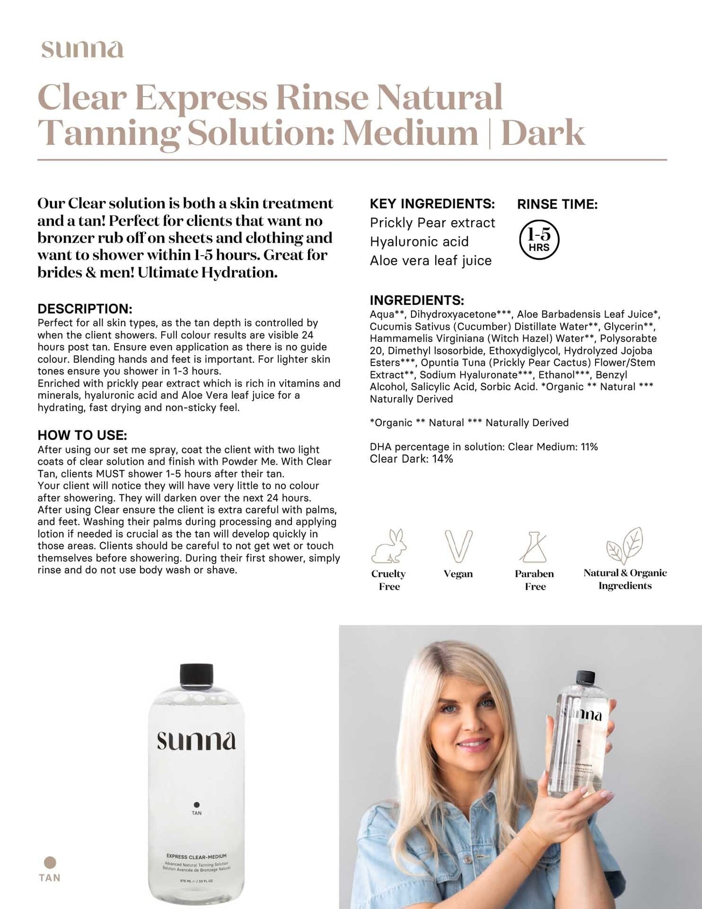 Sunna Tan Clear Express Medium Tanning Solution 33.8 oz. Spray Tanning Solutions Sunna Tan
