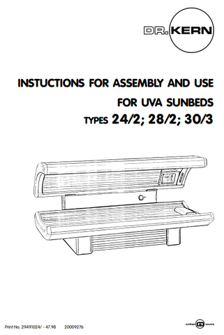 DR. KERN 30-3 Tanning Bed Manual
