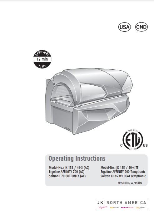 Ergoline Affinity 700 Butterfly 12 Min Tanning Bed Manual