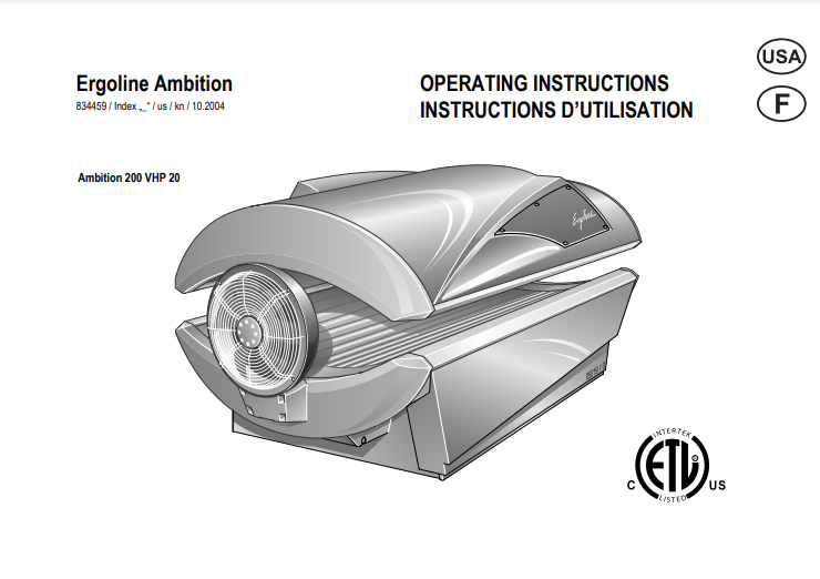 Ergoline Ambition 200 VHP 20 Tanning Bed Manual