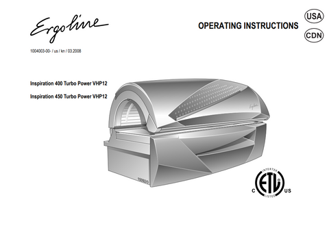 Ergoline Inspiration 450 Turbo Power VHP 12 Tanning Bed Manual