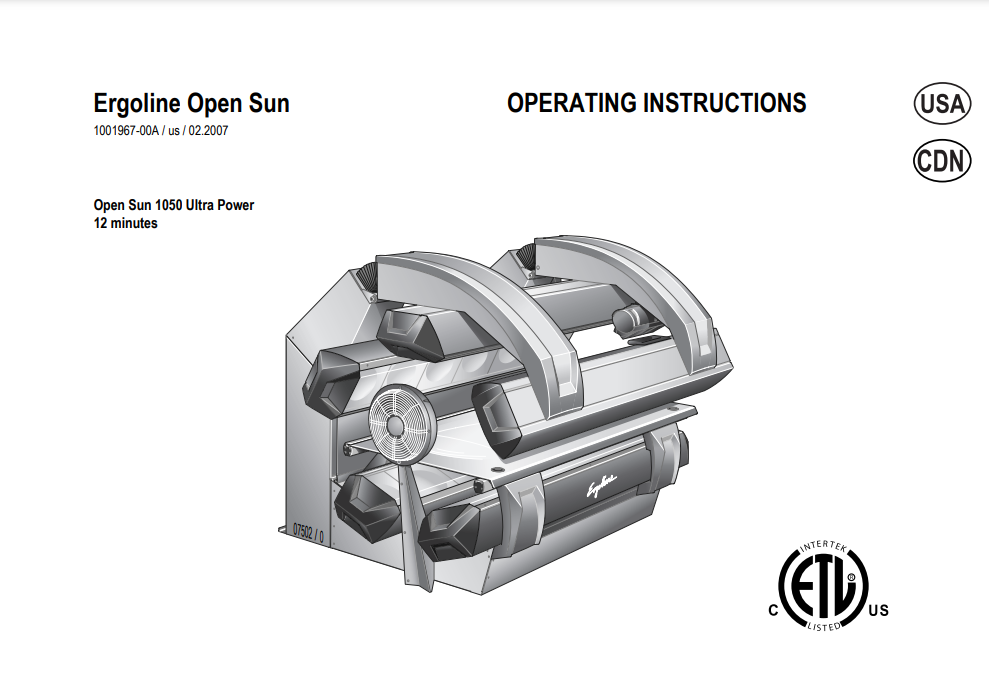 Ergoline Open Sun 1050 Ultra Power 12 Min Tanning Bed Manual