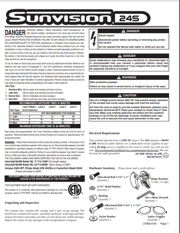Sunvision 24S Tanning Bed Manual
