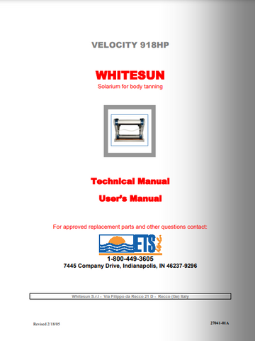 Solarium Whitesun Velocity 918 HP Tanning Bed Manual