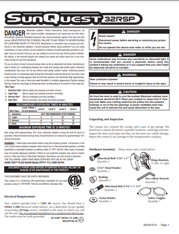 Sunquest 32 RSP Tanning Bed Manual