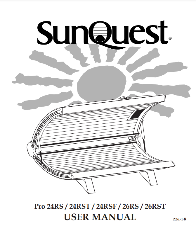 Sunquest Pro 26 RSF Tanning Bed Manual