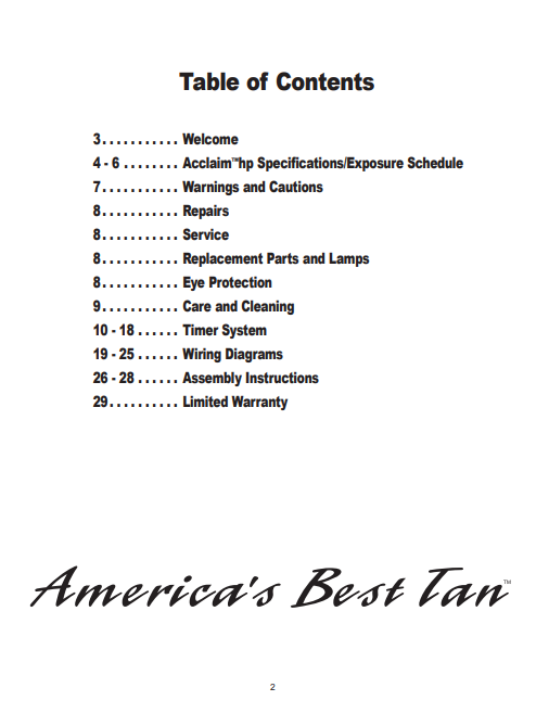 Heartland Tan Acclaim HP Tanning Bed Manual