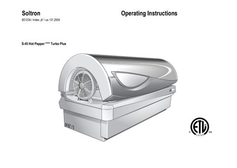Soltron S-45 Hot Pepper Turbo Plus 15 Min Tanning Bed Manual