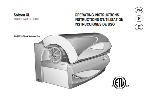 Soltron XL-200/20 Shark Mattress XTRA Tanning Bed Manual
