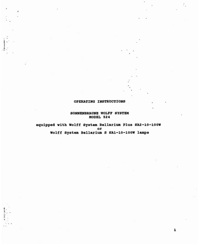 Sonnen Braune Wolff System Model 524 Tanning Bed Manual