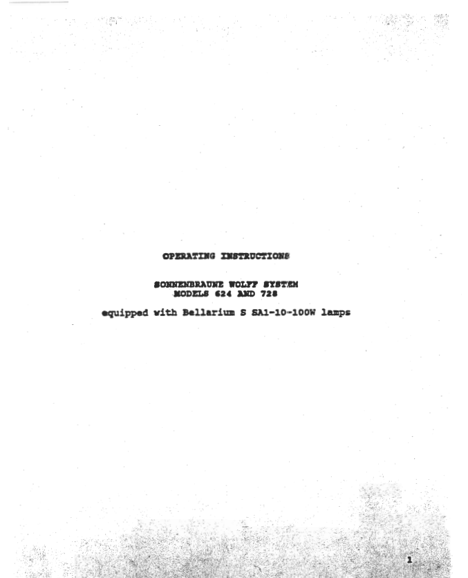 SONNEN BRAUNE WOLFF SYSTEM MODELS 624 AND 728 MANUAL