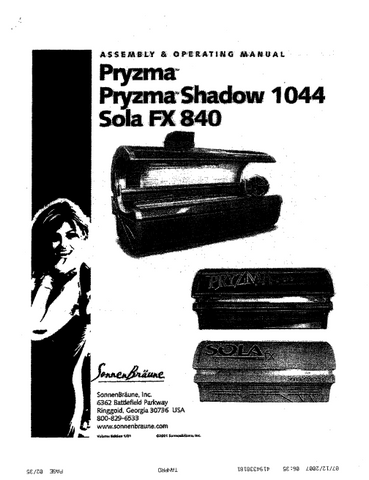 SONNEN BRAUNE PRYZMA, PRYZMA SHADOW 1044, AND SOLA FX 840 MANUAL