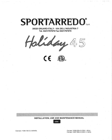Sportarredo Holiday 45 Tanning Bed Manual