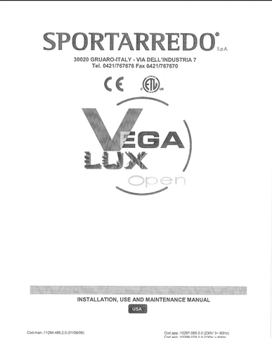 Sportarredo Vega Lux Open Tanning Bed Manual