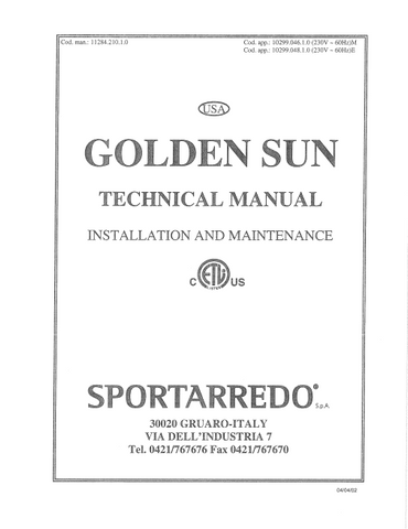Sportarredo Golden Sun Tanning Bed Manual
