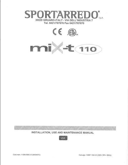 Sportarredo MIX-T 110 Tanning Bed Manual