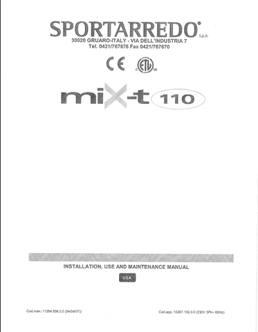 Sportarredo MIX-T 110 Tanning Bed Manual