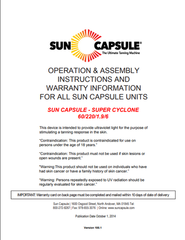 Sun Capsule Super Cyclone Tanning Booth Manual