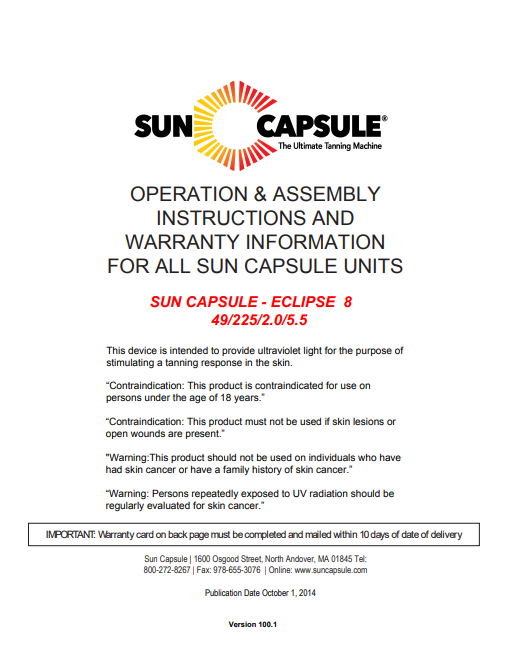 Sun Capsule Eclipse 8 Tanning Bed Manual