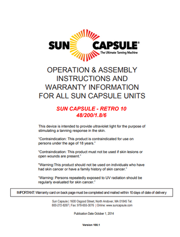 Sun Capsule Retro 10 Tanning Bed Manual