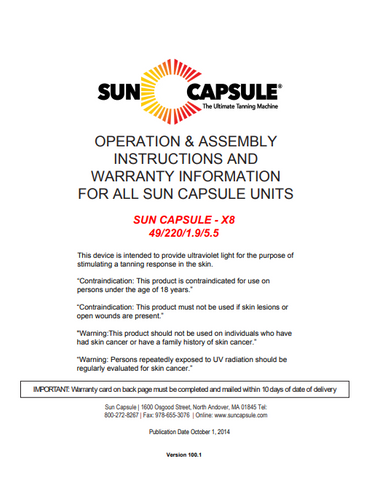 Sun Capsule X8 Tanning Bed Manual