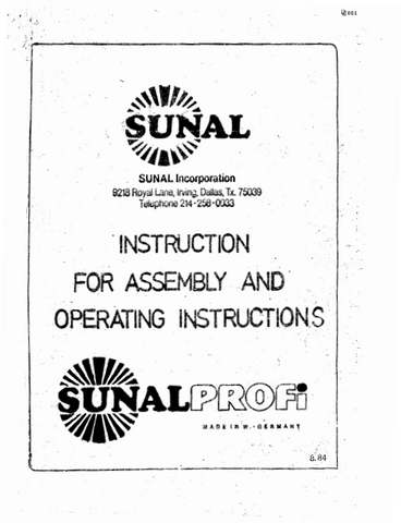 Sunal Profl Tanning Bed Manual