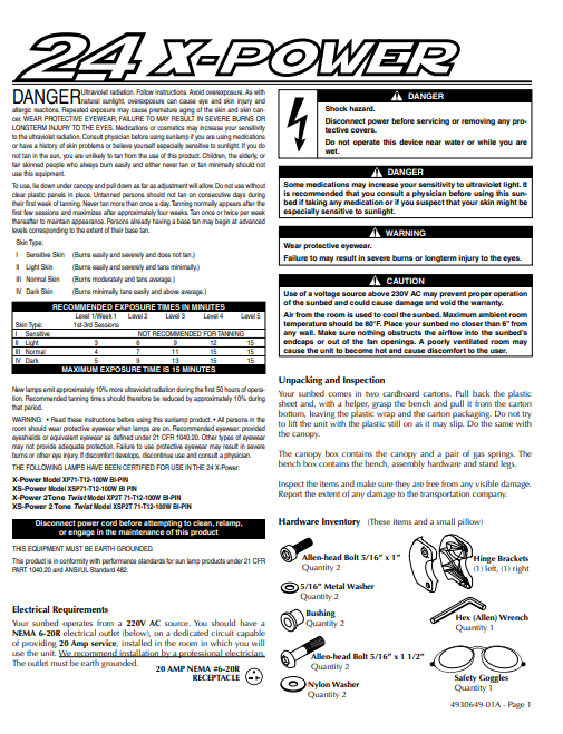 24 X-Power Tanning Bed Manual
