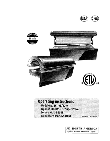 SunDash 32 Super Power Tanning Bed Manual
