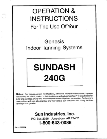SunDash 240G Tanning Bed Manual