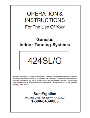 SunDash 424SL/G Tanning Bed Manual