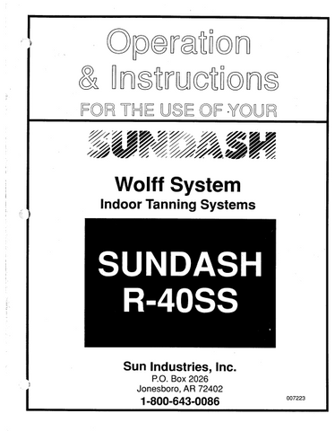 SunDash R-40SS Tanning Bed Manual