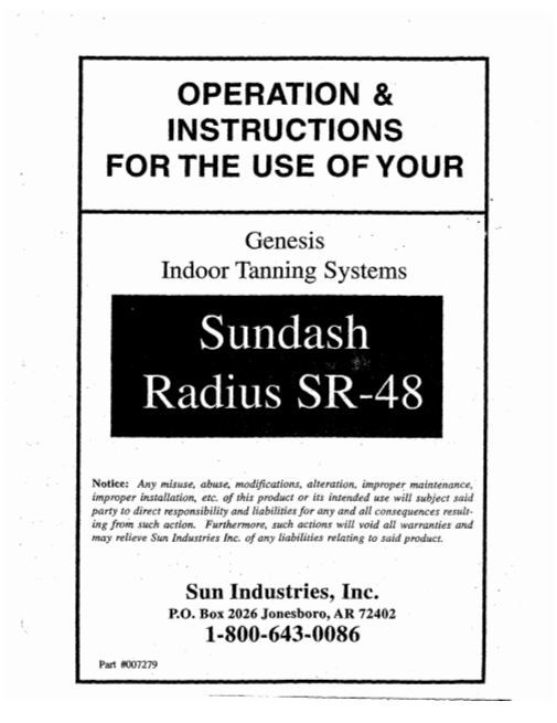 SunDash Radius SR-48 Tanning Bed Manual