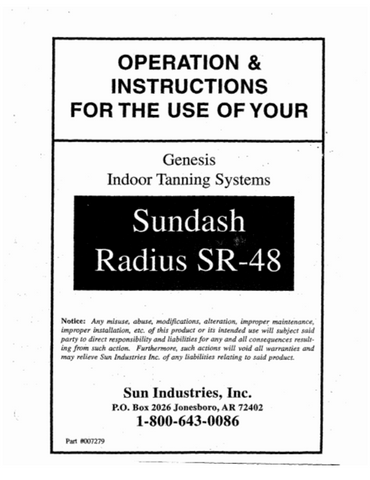 SunDash Radius SR-48 Tanning Bed Manual