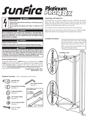Sunfire Platinum Pro 48X Tanning Bed Manual