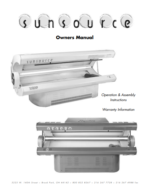 Sunsource 3000XP Tanning Bed Manual