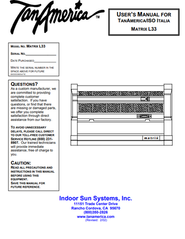 Tan America Matrix L33 Tanning Bed Manual