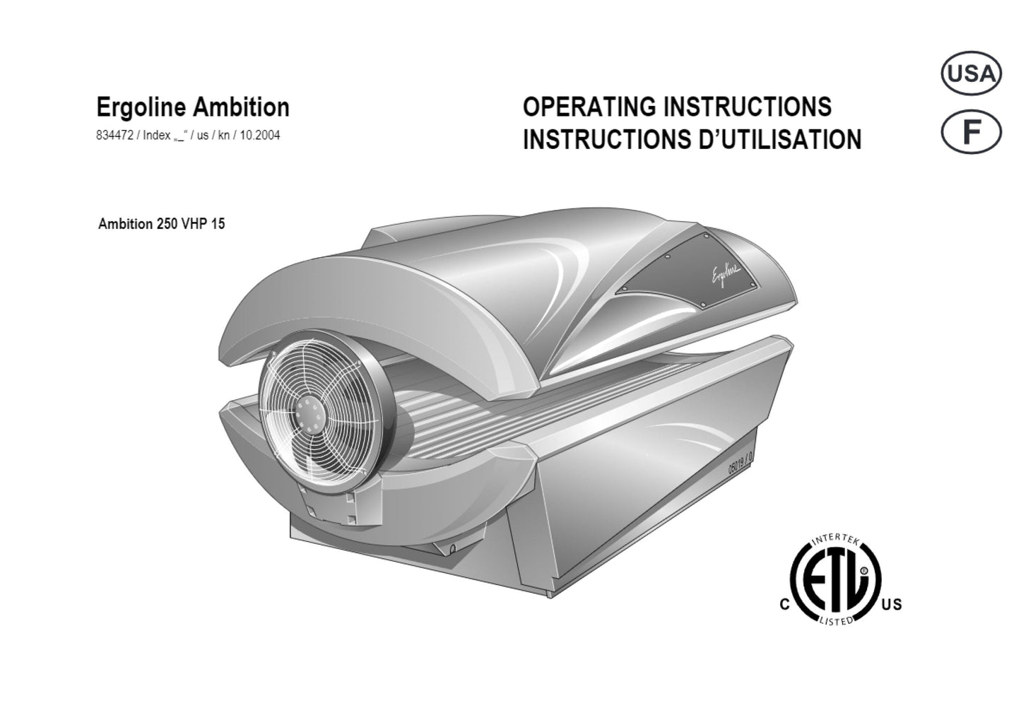 Ergoline Ambition 250 VHP15 Tanning Bed Manual User Manual Sun Tanning Store