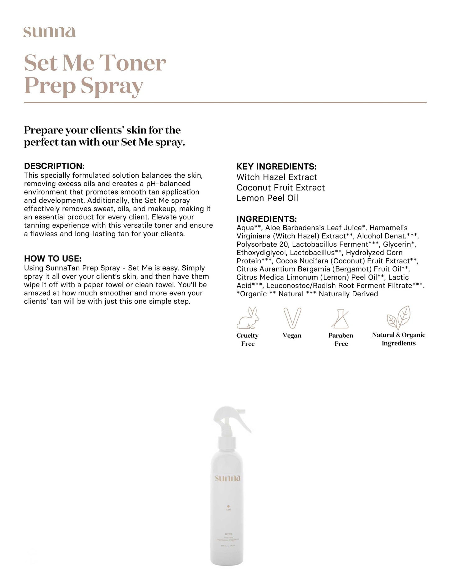 Sunna Tan Set Me Prep Spray 8 oz. Spray Tanning Product Sunna Tan
