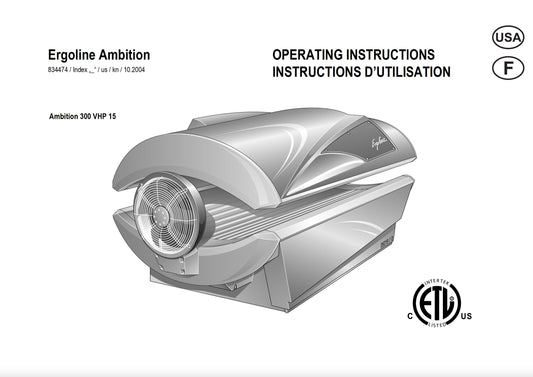 Ergoline Ambition 300 VHP15 Tanning Bed Manual User Manual Sun Tanning Store 