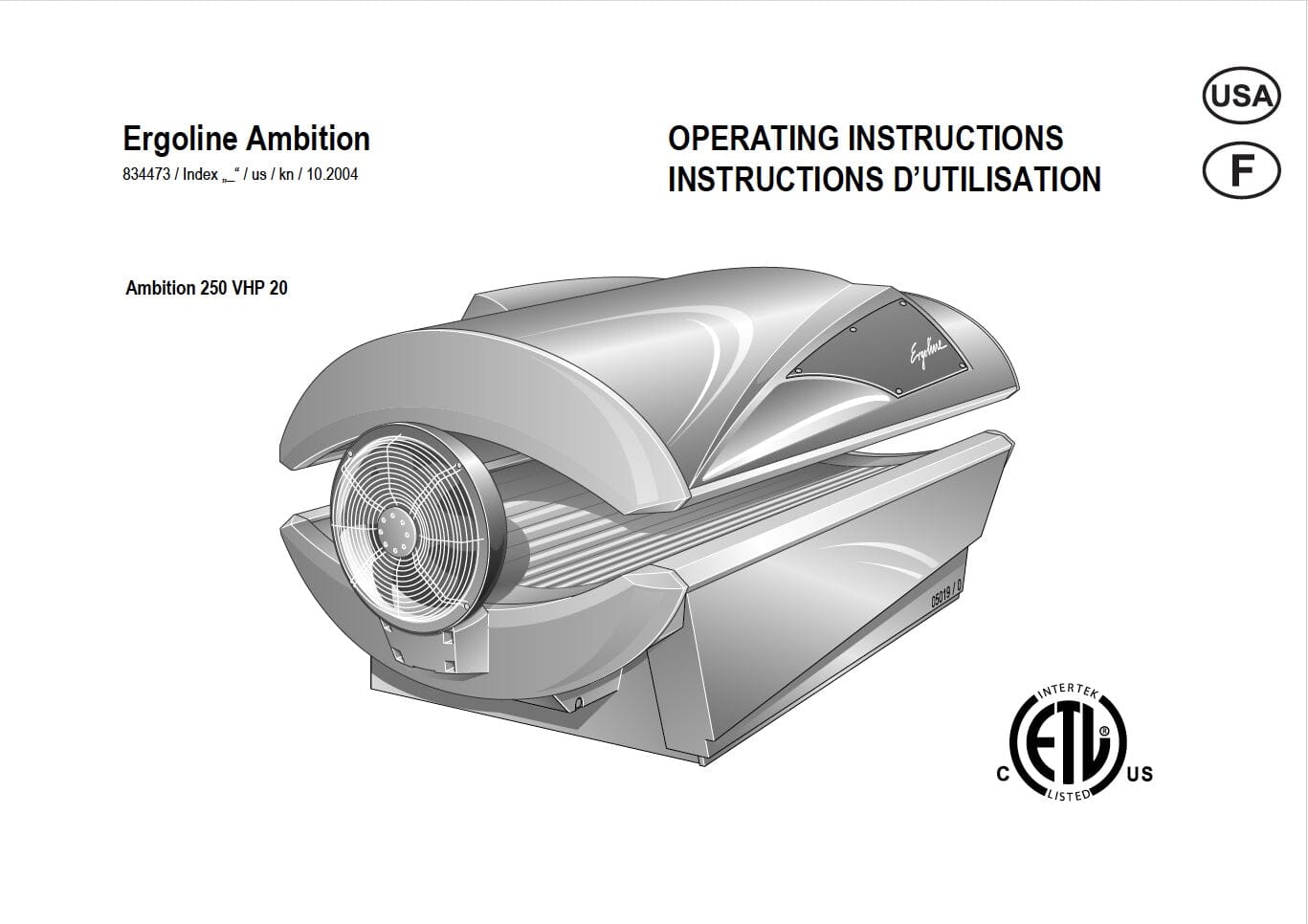 Ergoline Ambition 250 VHP20 Tanning Bed Manual User Manual Sun Tanning Store 