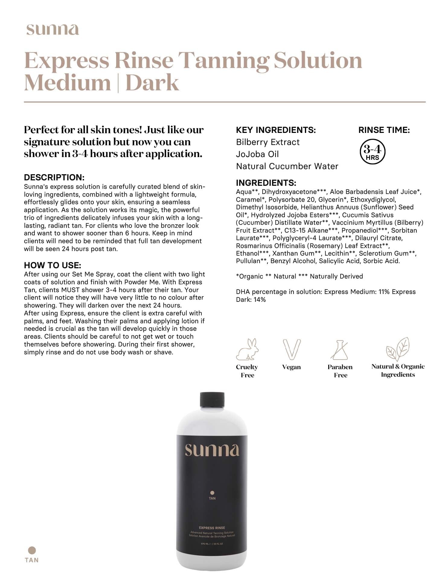 Sunna Tan Express Dark Tanning Solution 33.8 oz. Spray Tanning Solutions Sunna Tan 