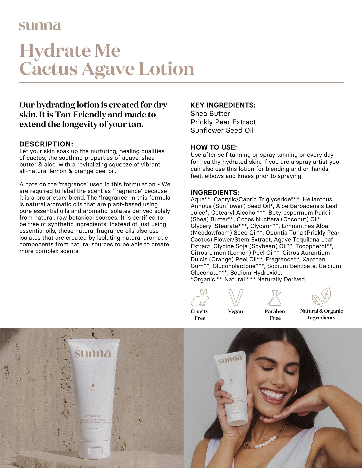 Sunna Tan Hydrate Me Cactus Agave Lotion 5.9 oz. Skin Care Sunna Tan 
