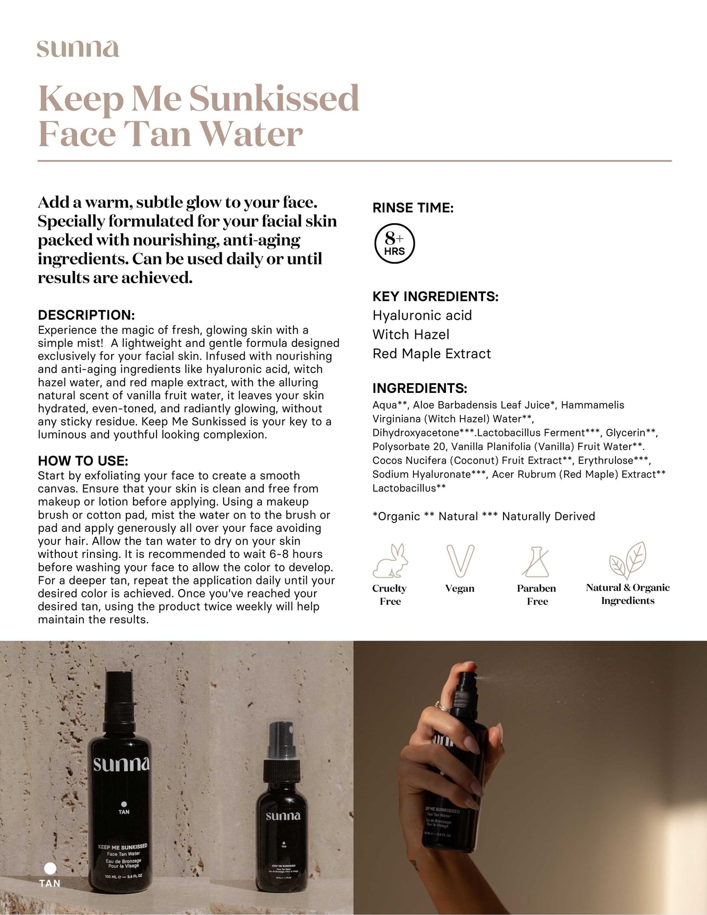 Sunna Tan Keep Me Sunkissed Face Tan Water 1 oz. (2 Pack) Self-Tanning Sunna Tan 
