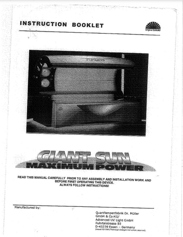 DR.MULLER Giant Sun Maximum Power Tanning Bed Manual