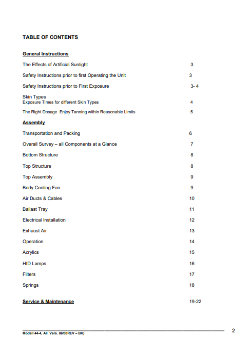 DR. MULLER Orbit 44-4 Tanning Bed Manual