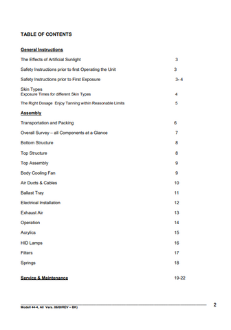 DR. MULLER Orbit 44-4 Tanning Bed Manual