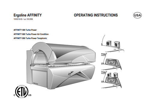 Ergoline Affinity 800 Turbo Power Temptronic Tanning Bed Manual