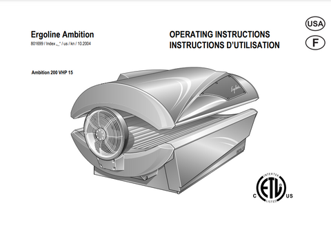 Ergoline Ambition 200 VHP 15 Tanning Bed Manual